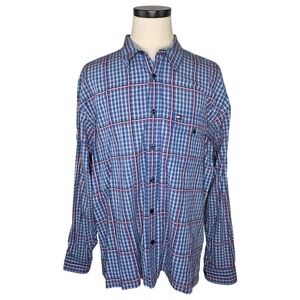 Tommy Jeans Men’s Classic Blue Plaid Button Down Shirt XL Long Sleeve Cotton